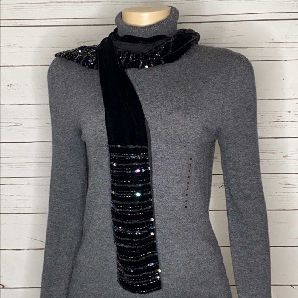 Silk/Rayon black velvet sequin scarf 70”